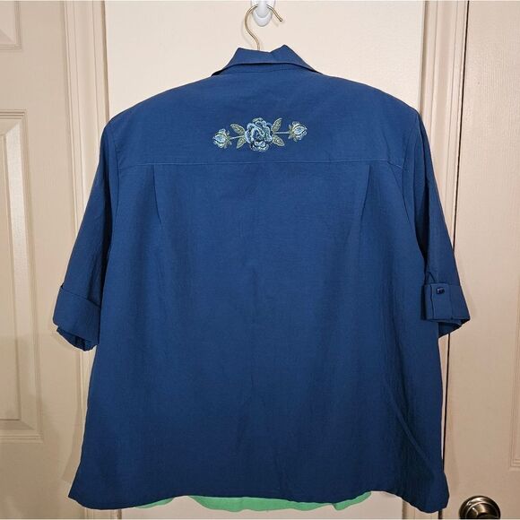#380 Bonworth Button  Up Royal Blue Embroidered Top- Size: Large (Petites) - Picture 6 of 9
